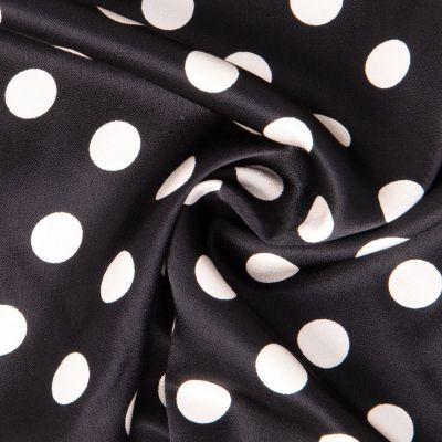 Tissu Viscose Satiné imprimé pois Blanc sur fond Noir - Par 10 cm