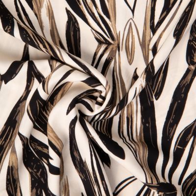 Tissu Viscose Twill EcoVero touche de feuillage sur fond Beige - Par 10 cm