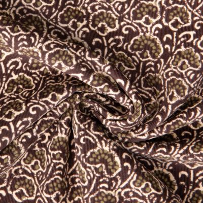 Tissu Velours milleraies digital imprimé Floral indien sur fond Marron chocolat - Par 10 cm
