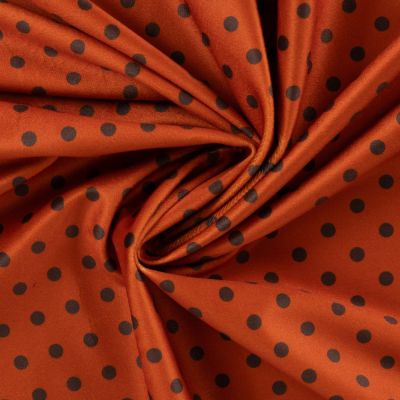 Tissu Velours ras d&#039;habillement digital pois Noir sur fond Terracotta - Par 10 cm
