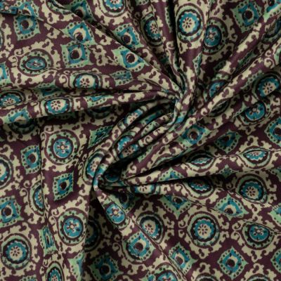 Tissu Velours ras d&#039;habillement digital Jaipur bloom sur fond Prune foncé - Par 10 cm