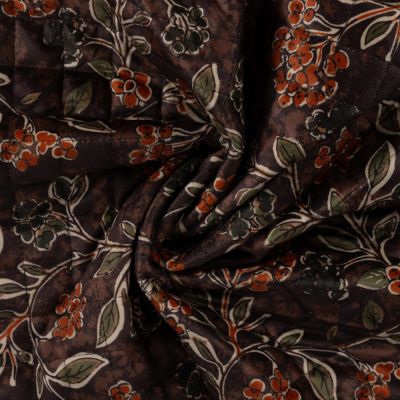 Tissu Velours ras matelassé réversible digital motif floral vintage sur fond Noir - Par 10 cm