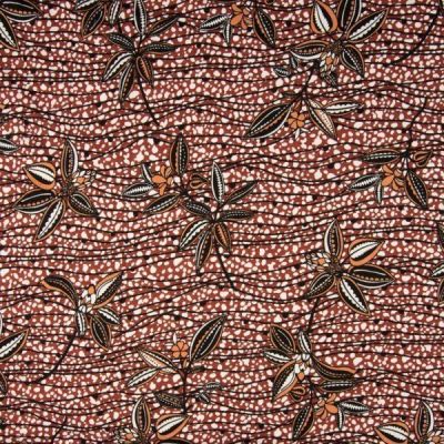 Tissu Jersey Viscose imprimé  Pois rayures et fleurs sur fond Terracotta - Par 10 cm