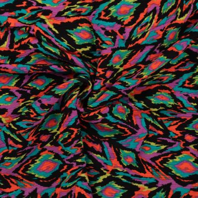 Tissu Crépon Viscose Momo coloré sur fond Noir - Par 10 cm