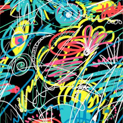 Coupon Tissu Sweat léger French Terry Graffiti coloré sur fond Noir - Coupon de 20 cm