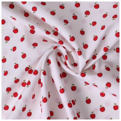 Tissu Popeline de Coton Petites pommes rouges sur fond Blanc - Par 10 cm