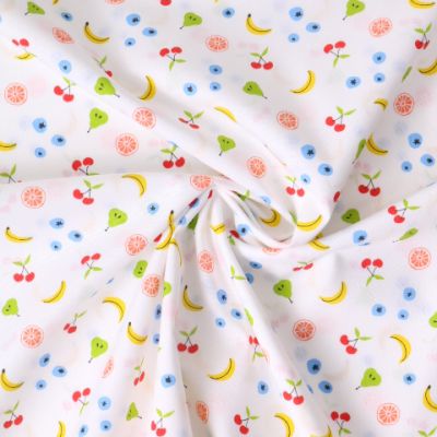 Tissu Popeline de Coton Salade de fruit sur fond Blanc - Par 10 cm
