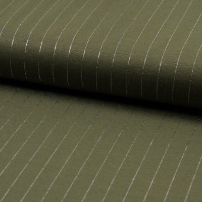 Tissu Polyviscose extensible rayures lurex Vert kaki - Par 10 cm