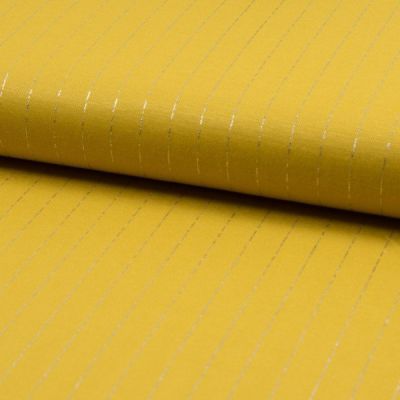 Tissu Polyviscose extensible rayures lurex Ocre - Par 10 cm