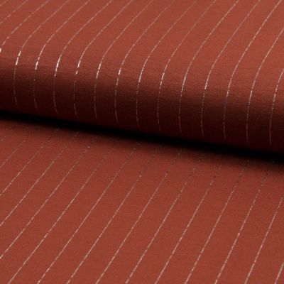 Tissu Polyviscose extensible rayures lurex Terracotta - Par 10 cm