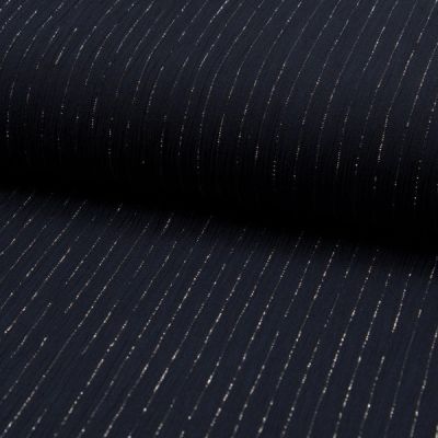 Tissu Crépon Viscose rayures lurex Bleu marine - Par 10 cm