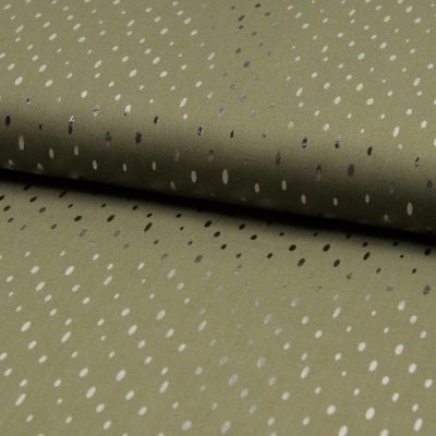 Coupon Tissu Viscose  Gouttes métallisées argentées Vert kaki - Coupon de 30 cm