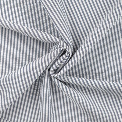 Tissu Popeline de Coton Seersucker Rayé Bleu marine - Par 10 cm
