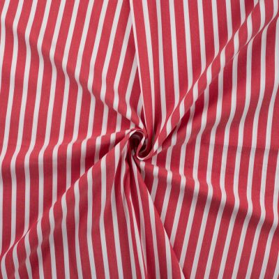 Tissu Coton Stretch rayé Rouge sur fond Blanc - Par 10 cm