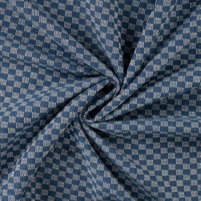 Tissu Jean Coton Carreaux sur fond Bleu denim - Par 10 cm