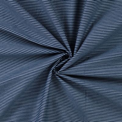 Tissu Jean Denim stretch Rayures blanches sur fond Bleu foncé - Par 10 cm