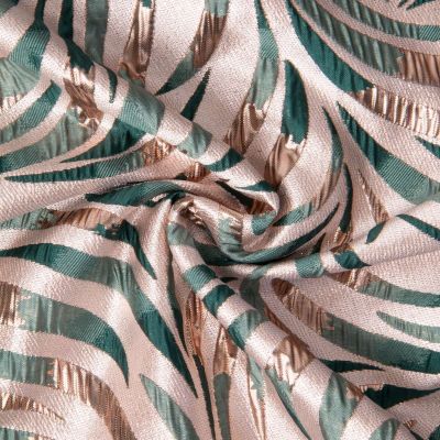 Tissu Jacquard d&#039;habillement Palmeraie brillant Or et Vert sur fond Naturel - Par 10 cm