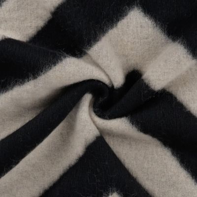 Tissu Laine mélangé Zigzag blanc sur fond Noir - Par 10 cm