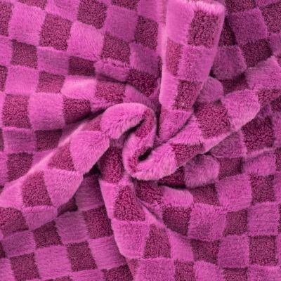 Tissu Fausse fourrure à carreaux Rose fuchsia - Par 10 cm