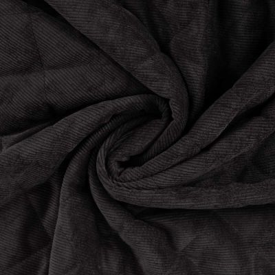 Tissu Velours Côtelé matelassé Ylona envers fausse fourrure uni Noir - Par 10 cm