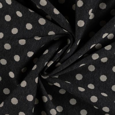 Tissu Jacquard polyviscose extensible pois Gris clair sur fond Gris anthracite - Par 10 cm