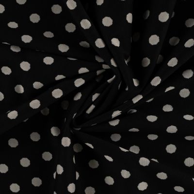 Tissu Jacquard polyviscose extensible pois Gris clair sur fond Noir - Par 10 cm
