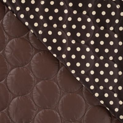 Tissu Doudoune matelassé Betty réversible petits pois Blanc sur fond Marron chocolat - Par 10 cm