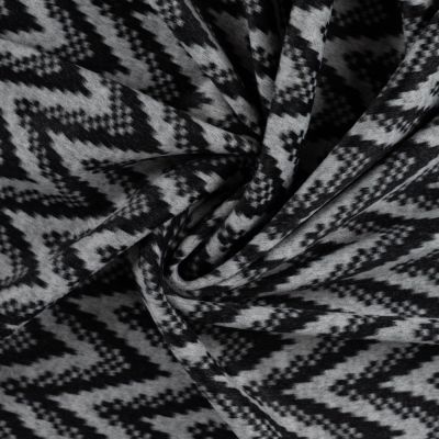 Tissu Caban brossé imprimé chevrons dégradés Noir sur fond Gris clair chiné - Par 10 cm