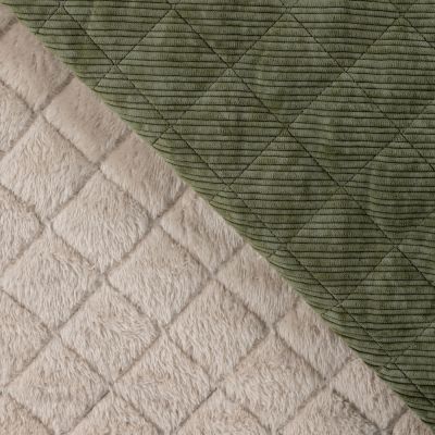 Tissu Velours Côtelé matelassé Ylona envers fausse fourrure uni Vert kaki - Par 10 cm