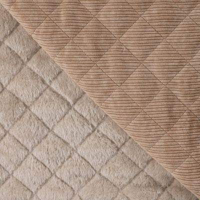 Tissu Velours Côtelé matelassé Ylona envers fausse fourrure uni Beige sable - Par 10 cm