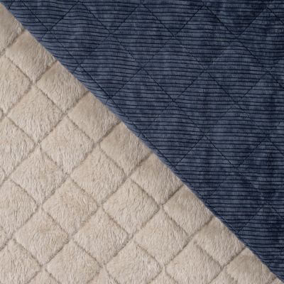 Tissu Velours Côtelé matelassé Ylona envers fausse fourrure uni Bleu marine - Par 10 cm