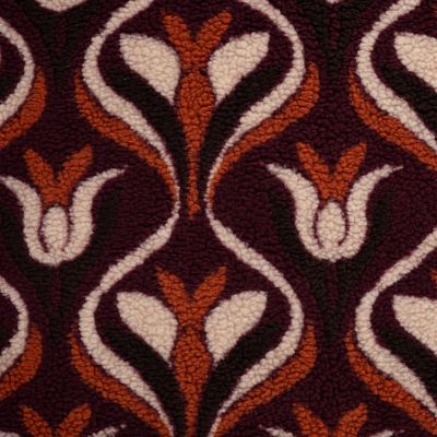 Tissu Sherpa Teddy imprimé floral rétro sur fond Bordeaux - Par 10 cm