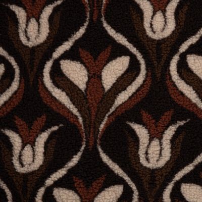 Tissu Sherpa Teddy imprimé floral rétro sur fond Marron - Par 10 cm