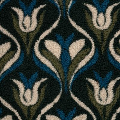 Tissu Sherpa Teddy imprimé floral rétro sur fond Bleu pétrole - Par 10 cm