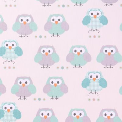 Tissu Coton imprimé Arty Hiboux Gris et turquoise sur fond Blanc - Par 10 cm