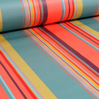 Tissu Toile enduite extérieure Dralon Calvi sur fond Corail - Par 10 cm