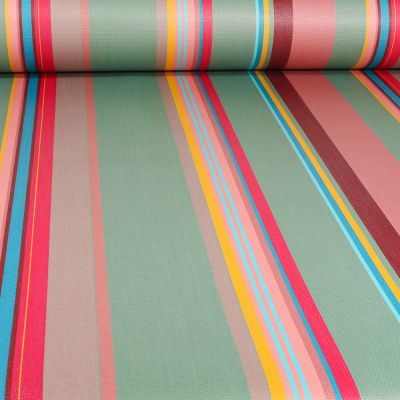 Tissu Toile enduite extérieure Dralon enduit St Tropez sur fond Vert amande - Par 10 cm