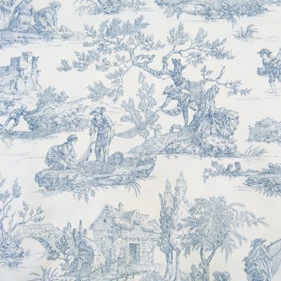 Coupon Tissu Toile de Jouy Bleu en 280 cm de largeur - Coupon de 30 cm