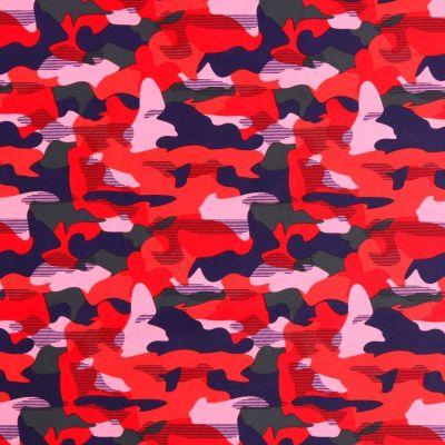 Tissu Lycra Maillot de bain Camouflage Bleu marine, rouge, kaki et rose - Par 10 cm