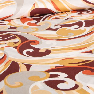 Tissu Viscose satiné Motifs seventies sur fond Ocre - Par 10 cm