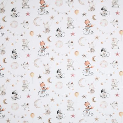 Tissu  Coton imprimé Animaux Circus sur fond Blanc - Par 10 cm