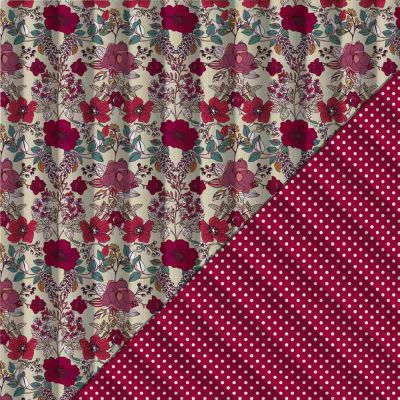 Tissu Matelassé réversible Rosalie fleurs vintage Bordeaux et pois écru - Par 10 cm