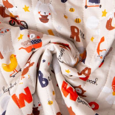 Tissu Coton Matelassé réversible Ray alphabet coloré et pois sur fond Ecru - Par 10 cm