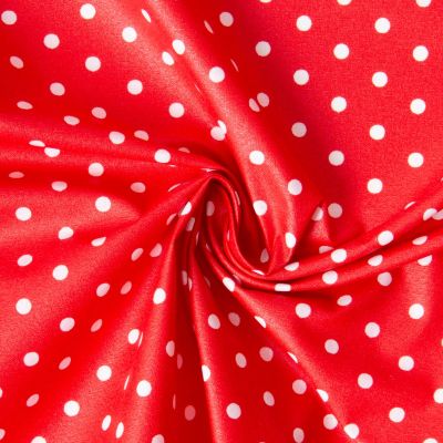 Coupon Tissu Coton Enduit pois Dotty blanc sur fond Rouge - Coupon de 10 cm