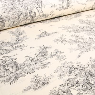 Tissu Toile de Jouy Grande largeur Au fil du temps Noir - Par 10 cm
