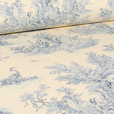Tissu Toile de Jouy grande largeur Pastorale sur fond Ecru - Par 10 cm