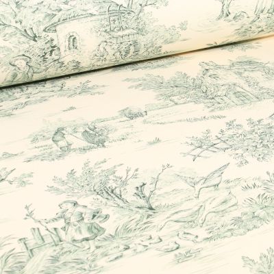 Tissu Toile de Jouy Grande largeur Au fil du temps Vert - Par 10 cm