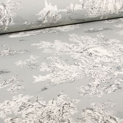 Tissu Toile de Jouy Grande largeur Au fil du temps Gris - Par 10 cm