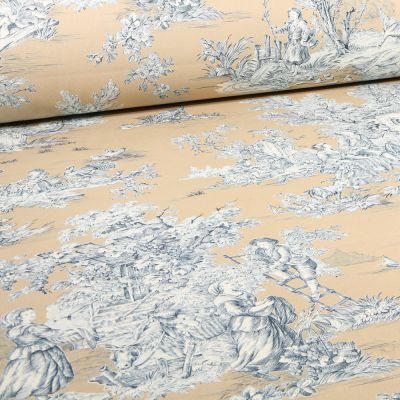Tissu Toile de Jouy Grande largeur Au fil du temps Beige - Par 10 cm