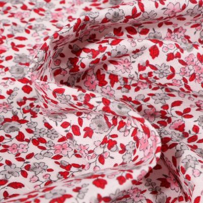 Coupon Tissu Coton imprimé Arty Léonie rose et rouge sur fond Blanc - Par coupon de 3 mètres